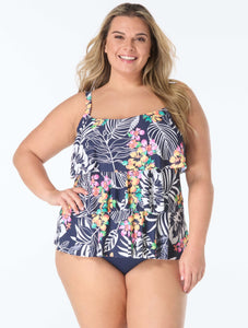 Beach House - HW3E096 - Plus Size Jane Ruffle Tankini - Admiral Jungle Jersey