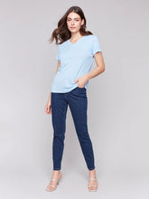 Load image into Gallery viewer, Charlie B - C1231TPK - Short Sleeves V Neck Linen T-Shirt - Bluebell
