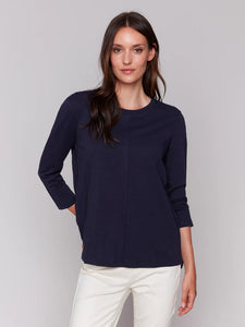 Charlie B - C1293ZPK - Organic Cotton Slub 3/4Sleeve Knit - Navy