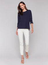 Load image into Gallery viewer, Charlie B - C1293ZPK - Organic Cotton Slub 3/4Sleeve Knit - Navy
