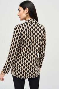 Joseph Ribkoff - 243929 - Brushed Jacquard Geometric Print Blazer - Black/Gold