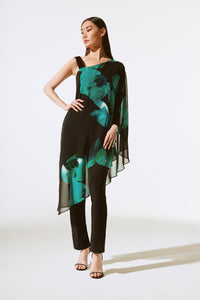 Joseph Ribkoff - 243791 - Chiffon Floral Print Layered Tunic - Black/Green