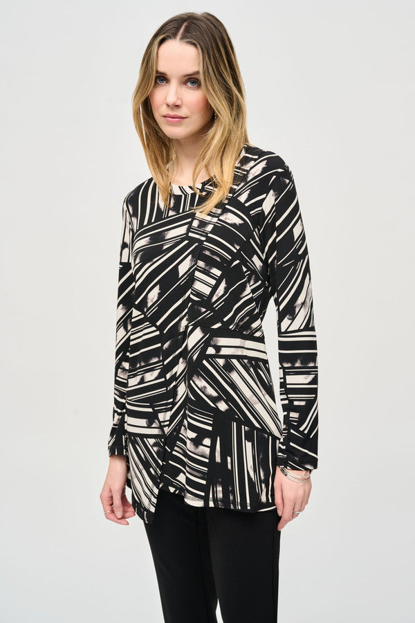 Joseph Ribkoff - 243190 - Silky Knit Abstract Stripe Top - Black/Multi