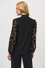 Load image into Gallery viewer, Joseph Ribkoff - 244019 - Silky Knit Top With Dot Burnout Sleeves - Black
