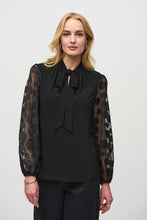 Load image into Gallery viewer, Joseph Ribkoff - 244019 - Silky Knit Top With Dot Burnout Sleeves - Black
