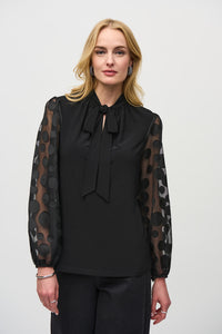 Joseph Ribkoff - 244019 - Silky Knit Top With Dot Burnout Sleeves - Black