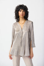 Load image into Gallery viewer, Joseph Ribkoff - 241237 - Shiny Texture Zip Front Tunic - Champagne/Gold
