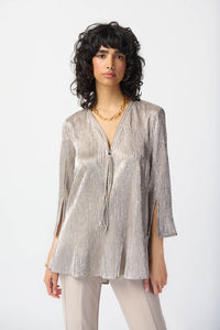 Joseph Ribkoff - 241237 - Shiny Texture Zip Front Tunic - Champagne/Gold