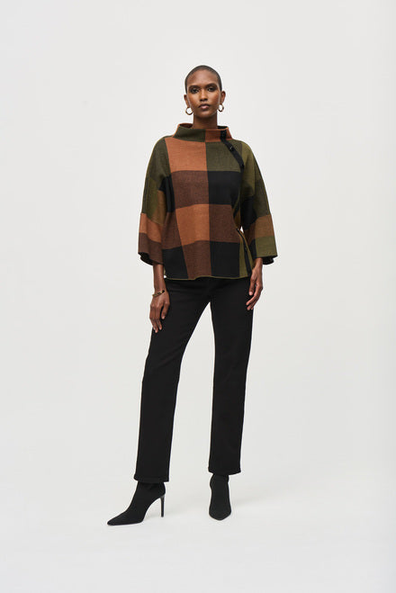 Joseph Ribkoff - 243948 - Plaid Jacquard Sweater Knit Top - Multi