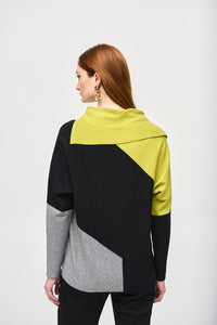 Joseph Ribkoff - 243941 - Color-Block Jacquard Sweater Top - Wasabi/Black/Grey