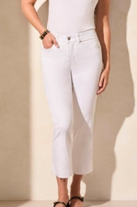 Tribal - 7735O - Sophia Curvy 25"Flared Jeans With Distressed Hem - White