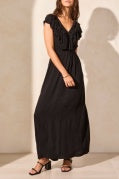 Tribal - 917O - Maxi Dress With Frill Detail & Back Cutout - Black